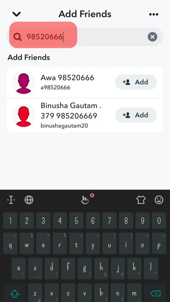 Type Their Mobile Number To Add Them Snapchat