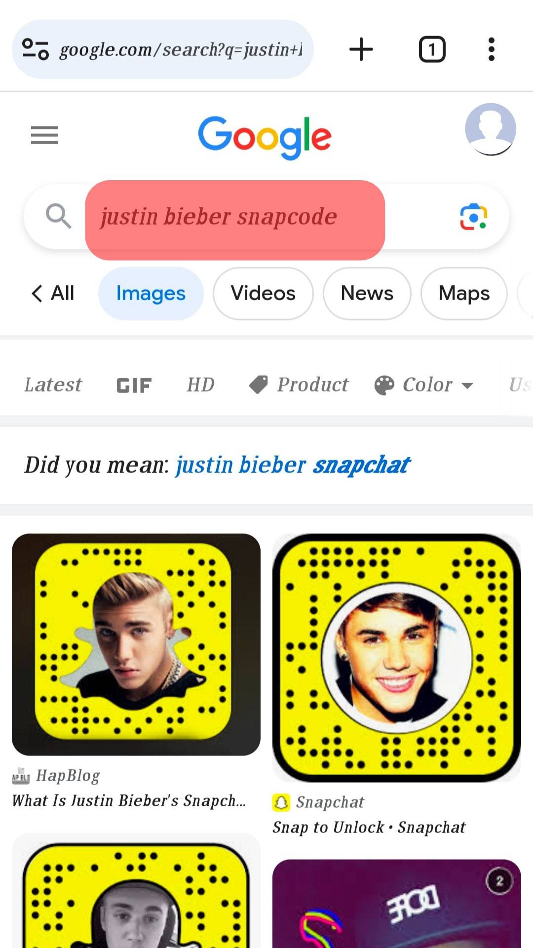 Type “Celebrity’s Name + Snapcode” I