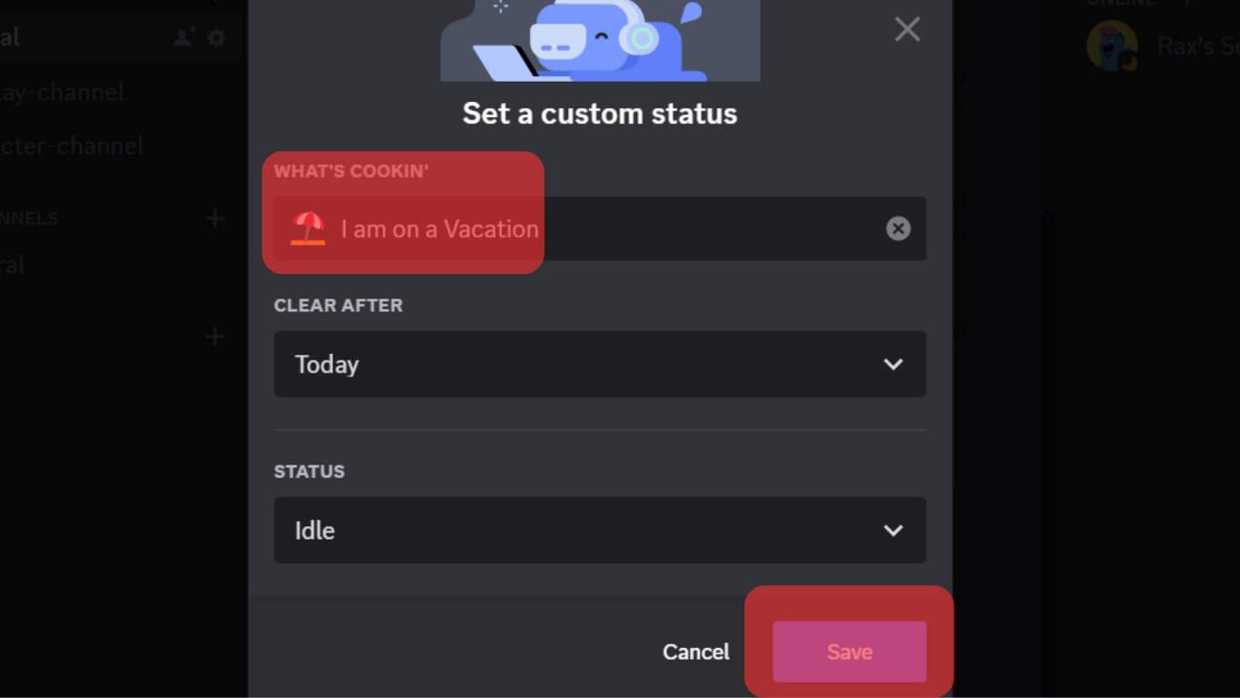 Type The Custom Status And Click On Save