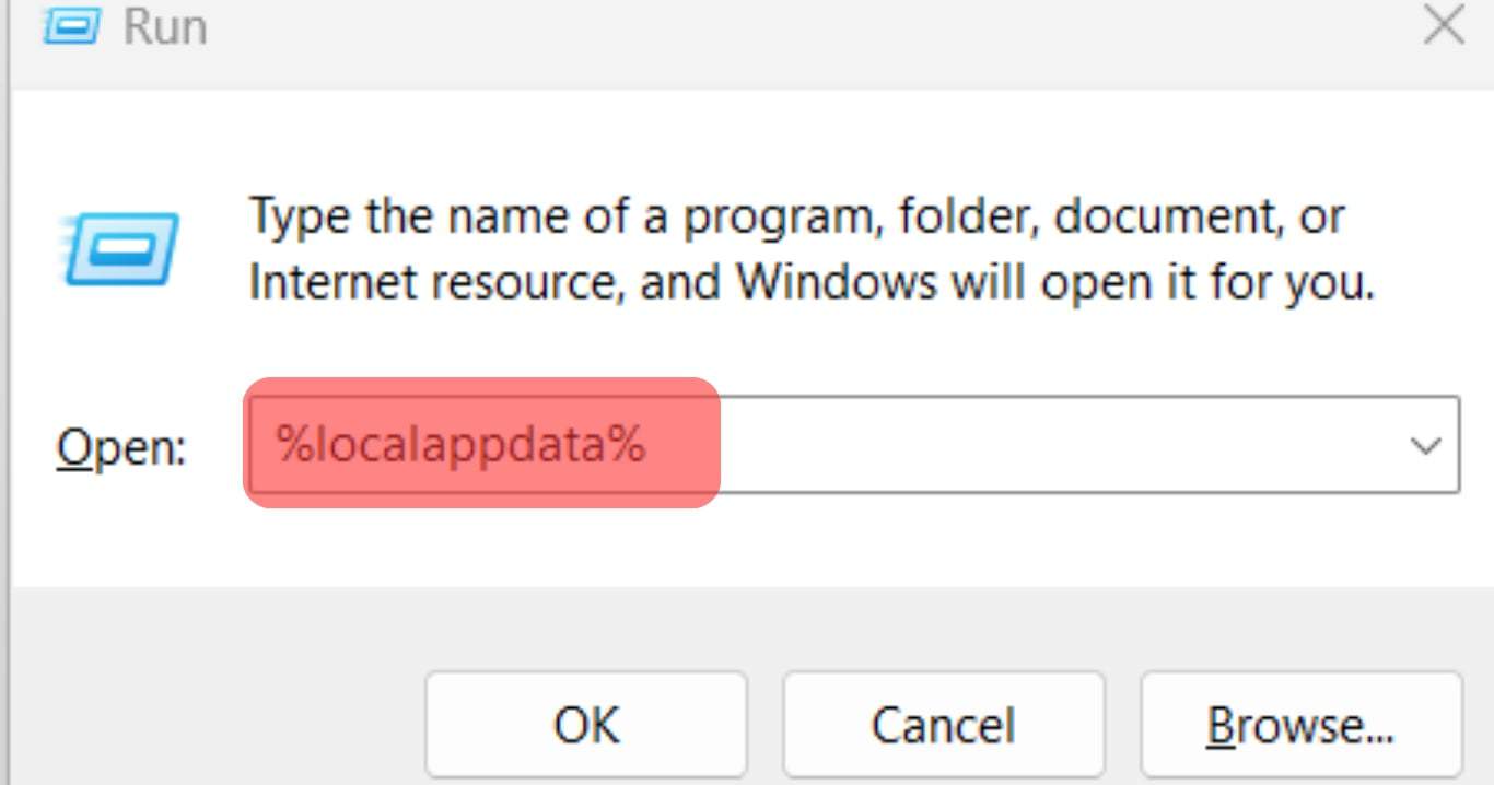 Type The %Localappdata% And Click The Ok Button.