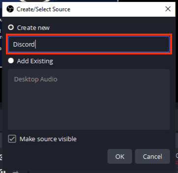 Under Create New Name Your Source As Discord.