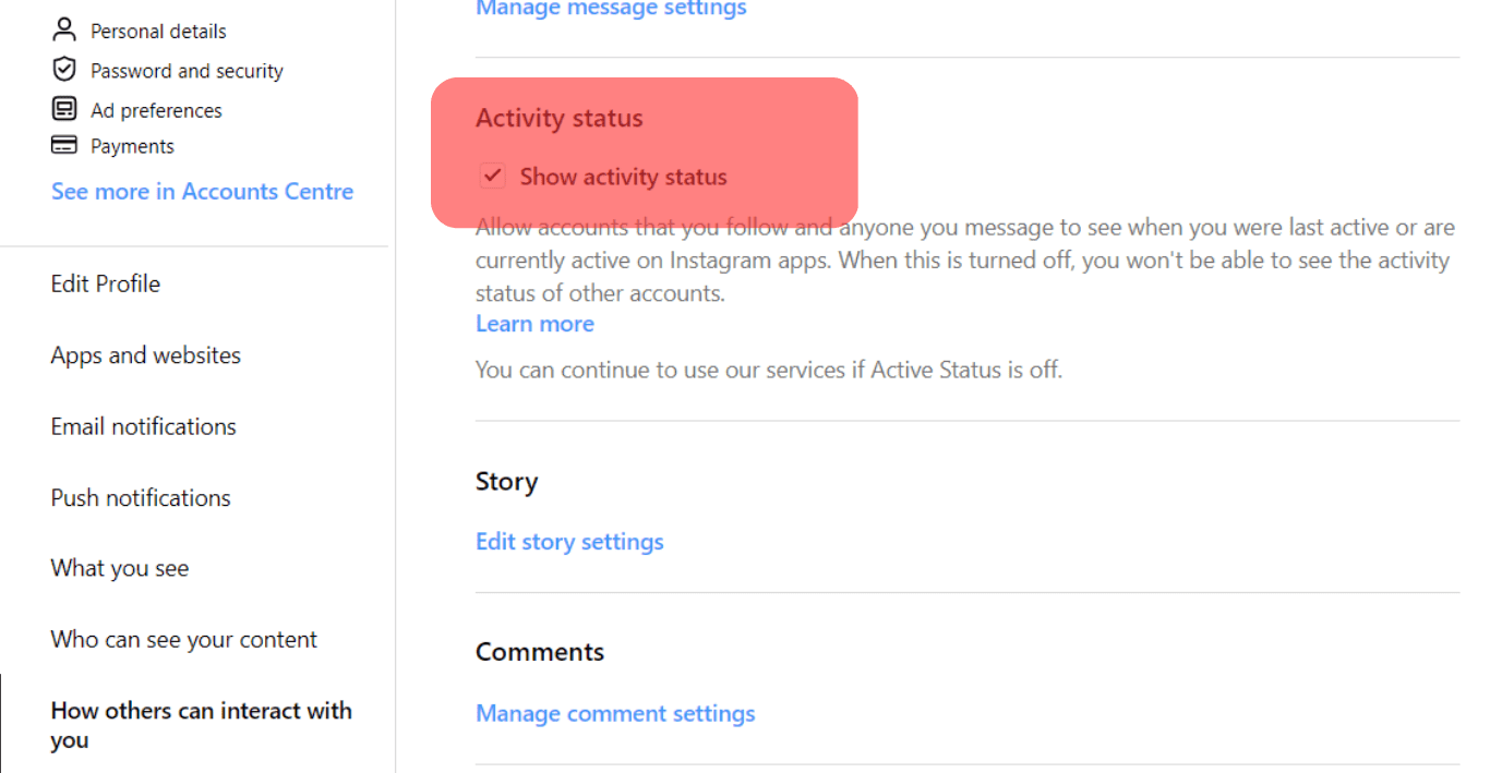 Untick The Show Activity Status