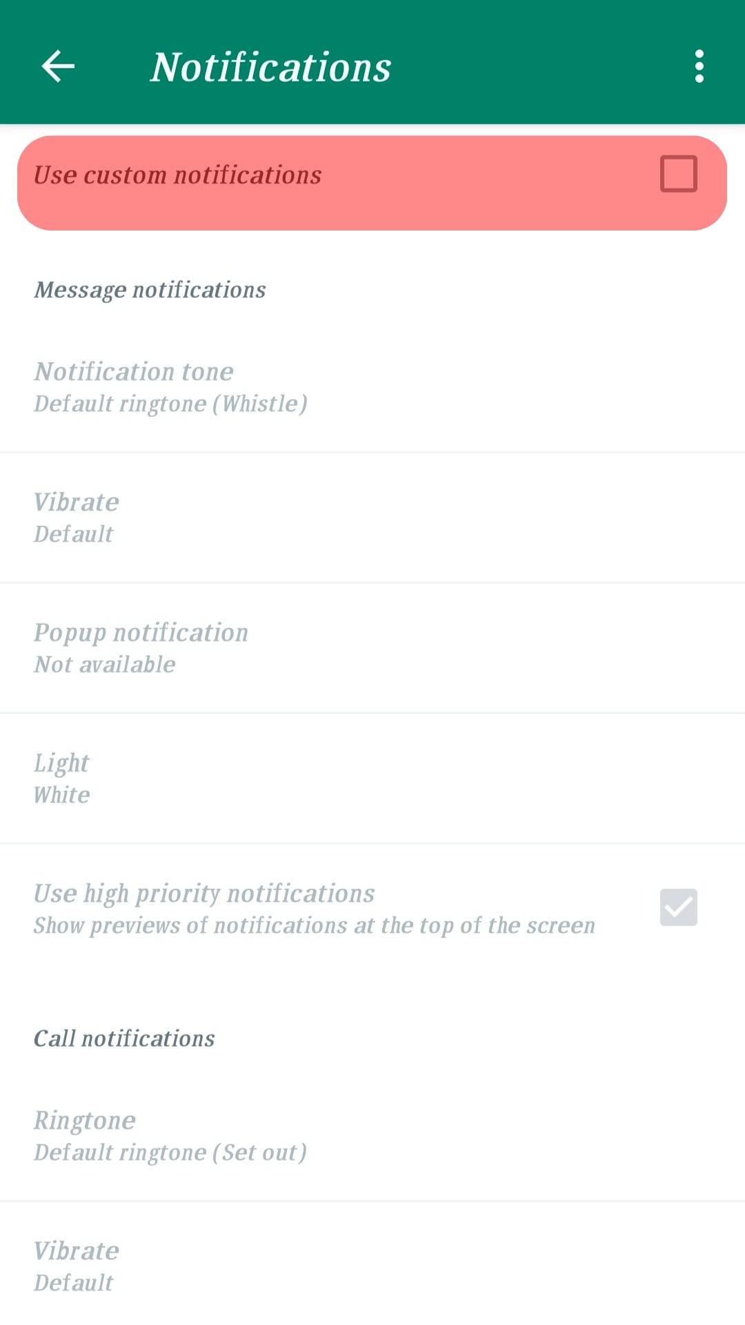 Use Custom Notifications Checkbox