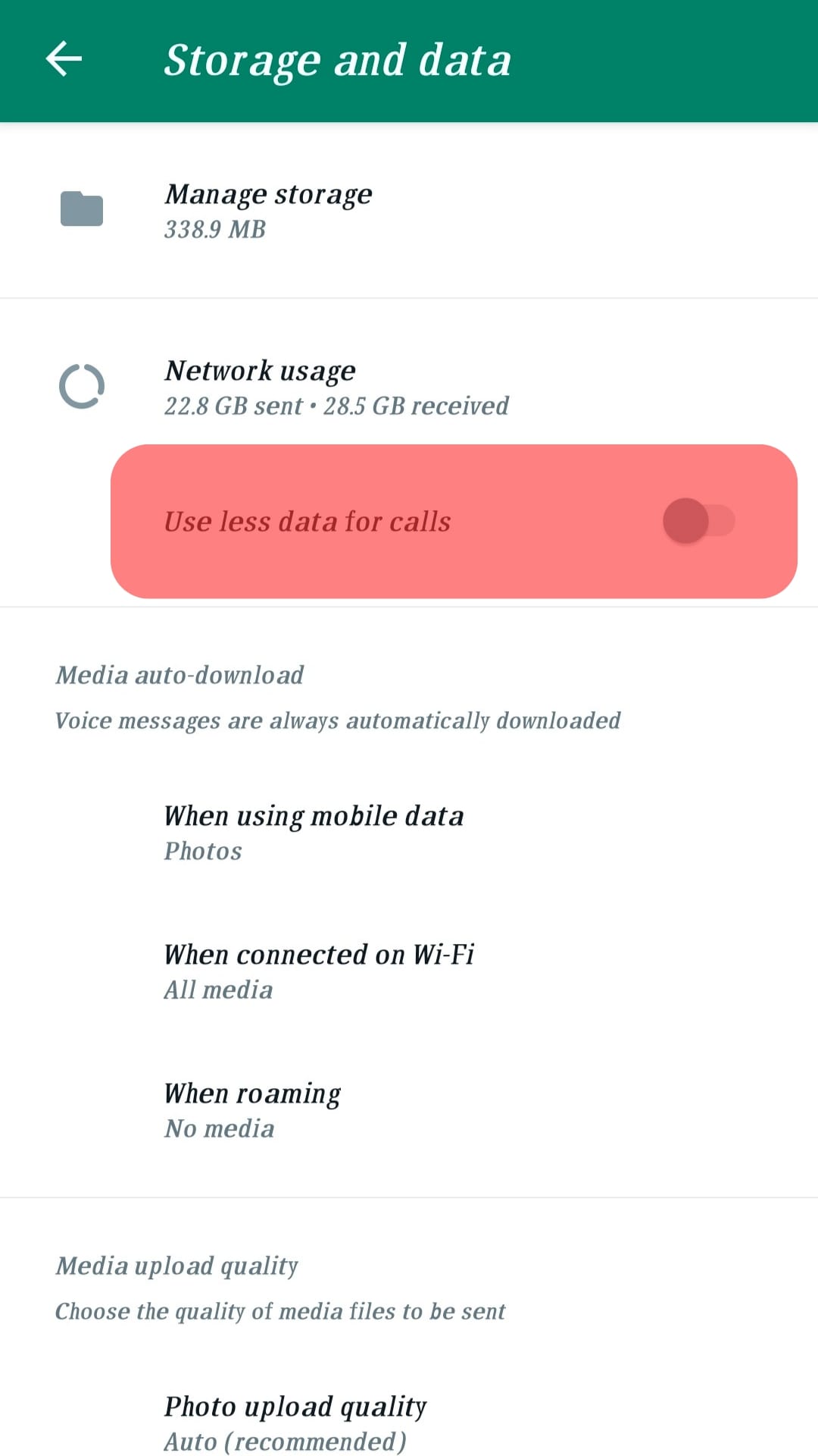Use Less Data For Calls Disabled