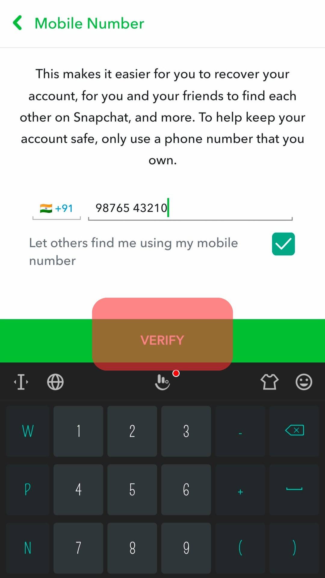 how to verify phone number on snapchat