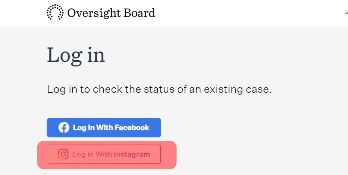 Visit Oversight Board Website And Log In With Instagram