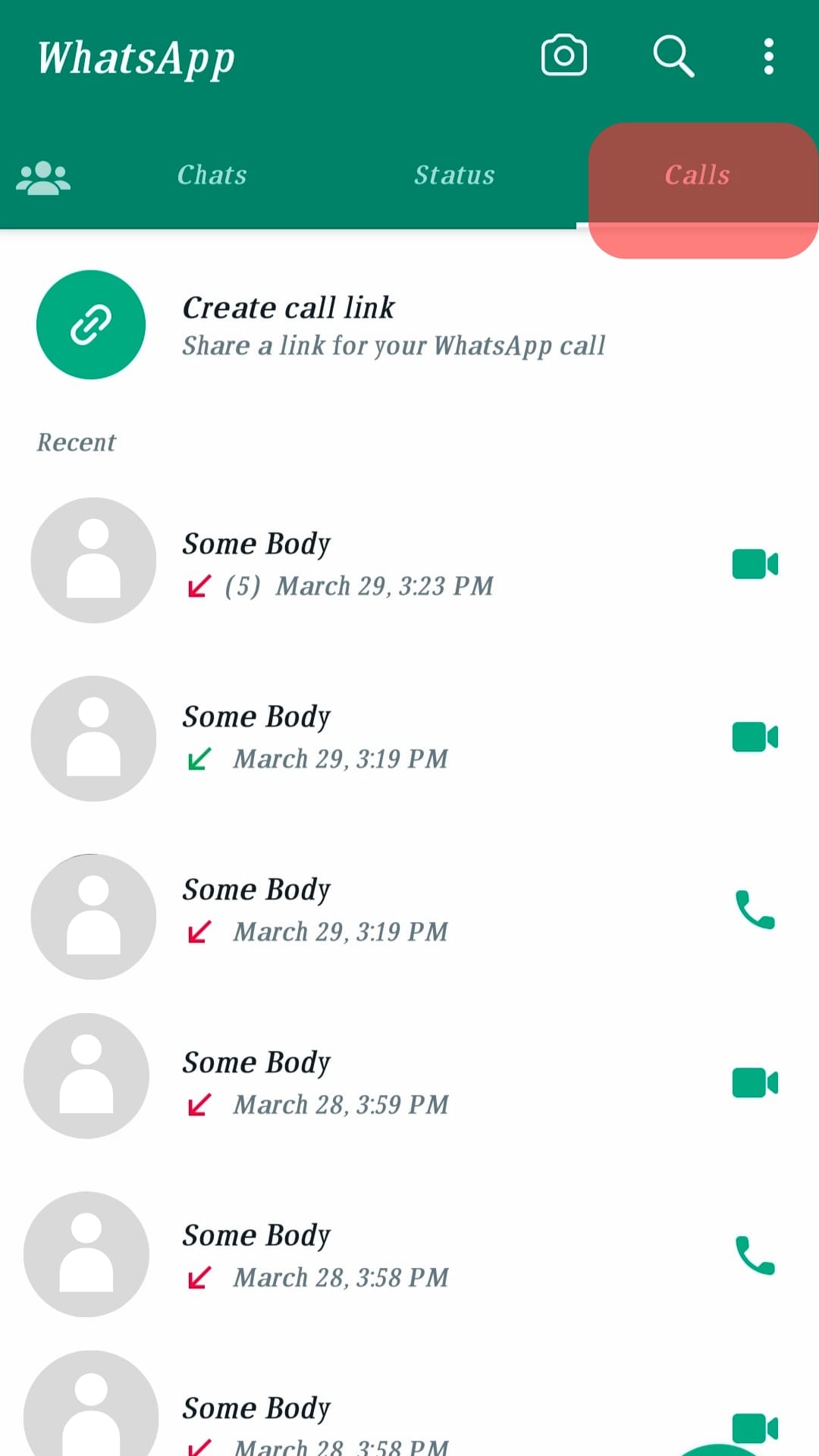 Whatsapp Calls Tab