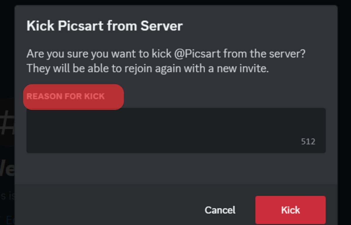 Write A Reason And Click The Kick Button