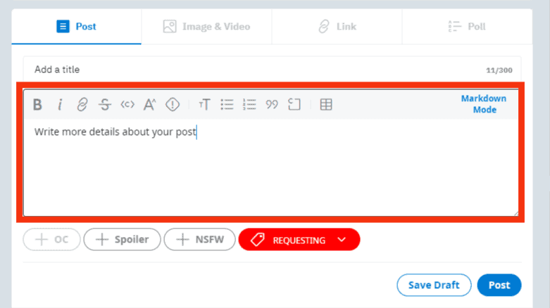Write More Details About Your Post In The Text Box