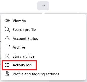 Facebook Activity Log Button
