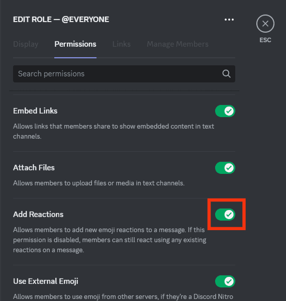 Allow Permissions For Add Reactions