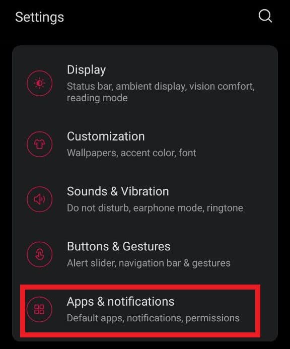 Android Settings Menu