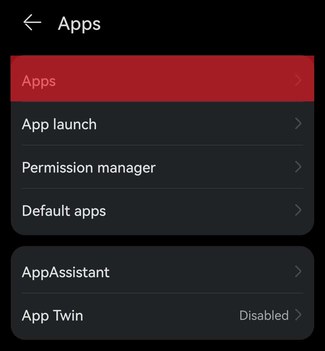 Apps Option In Apps Settings On Android