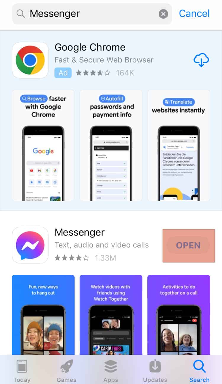 Appstore Messenger Open