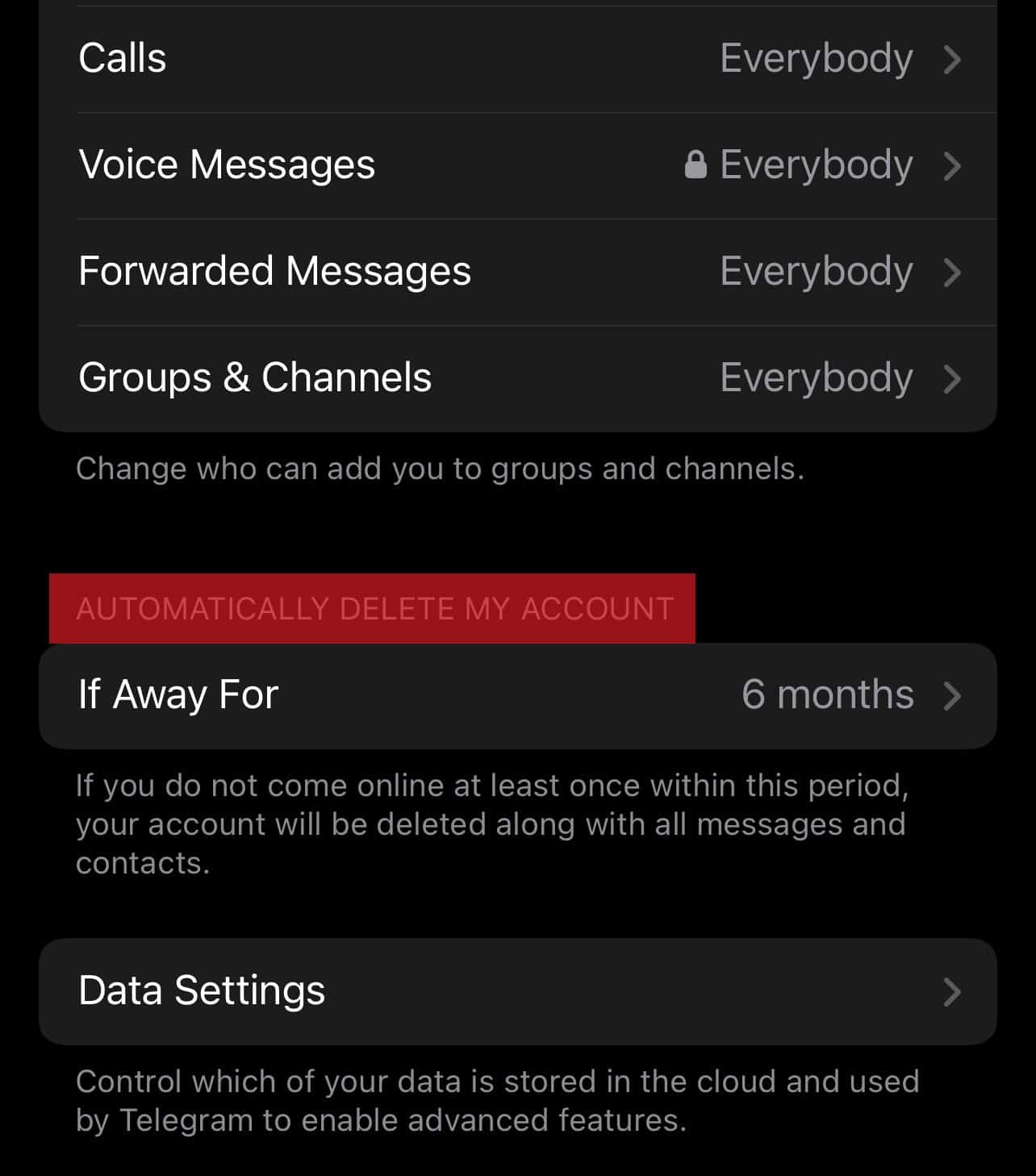 Automatically Delete My Account Section On Telegram Iphone