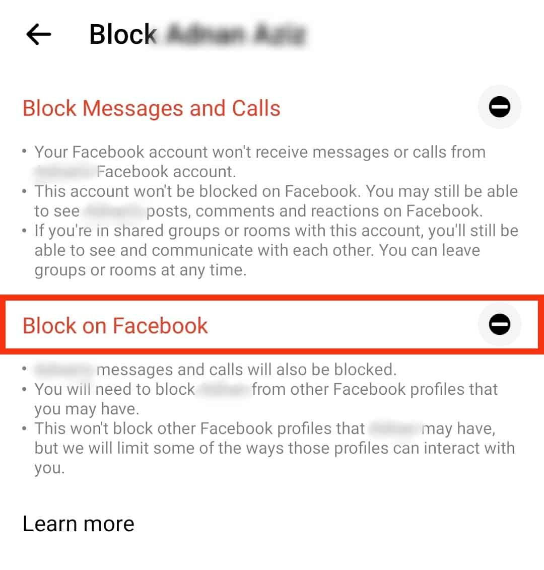 Choose Block On Facebook