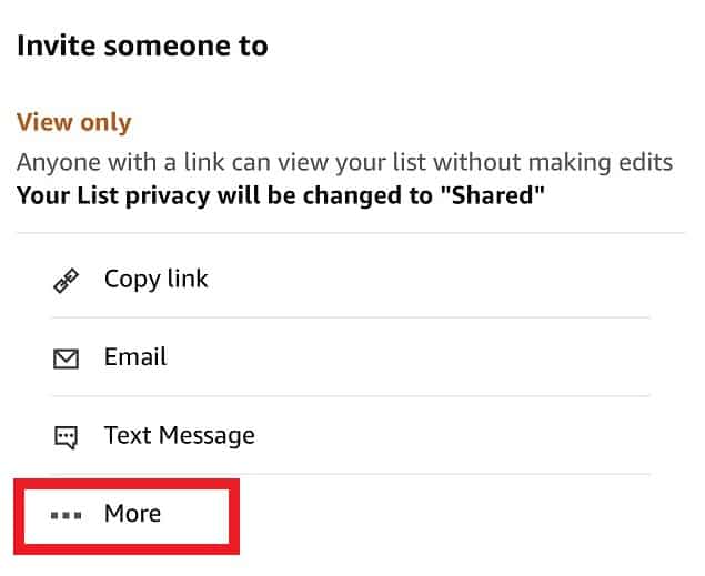 Choose A Way To Share Wish List