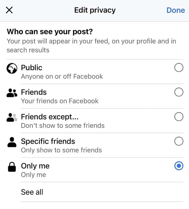 Facebook Post Privacy Options