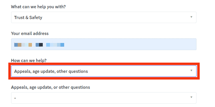 Choose The “Appeals, Age Update, Or Other Questions” Option