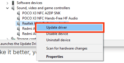 Choose The Update Driver Option