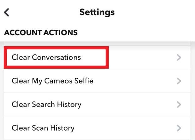 Clear Conversations Snapchat Settings