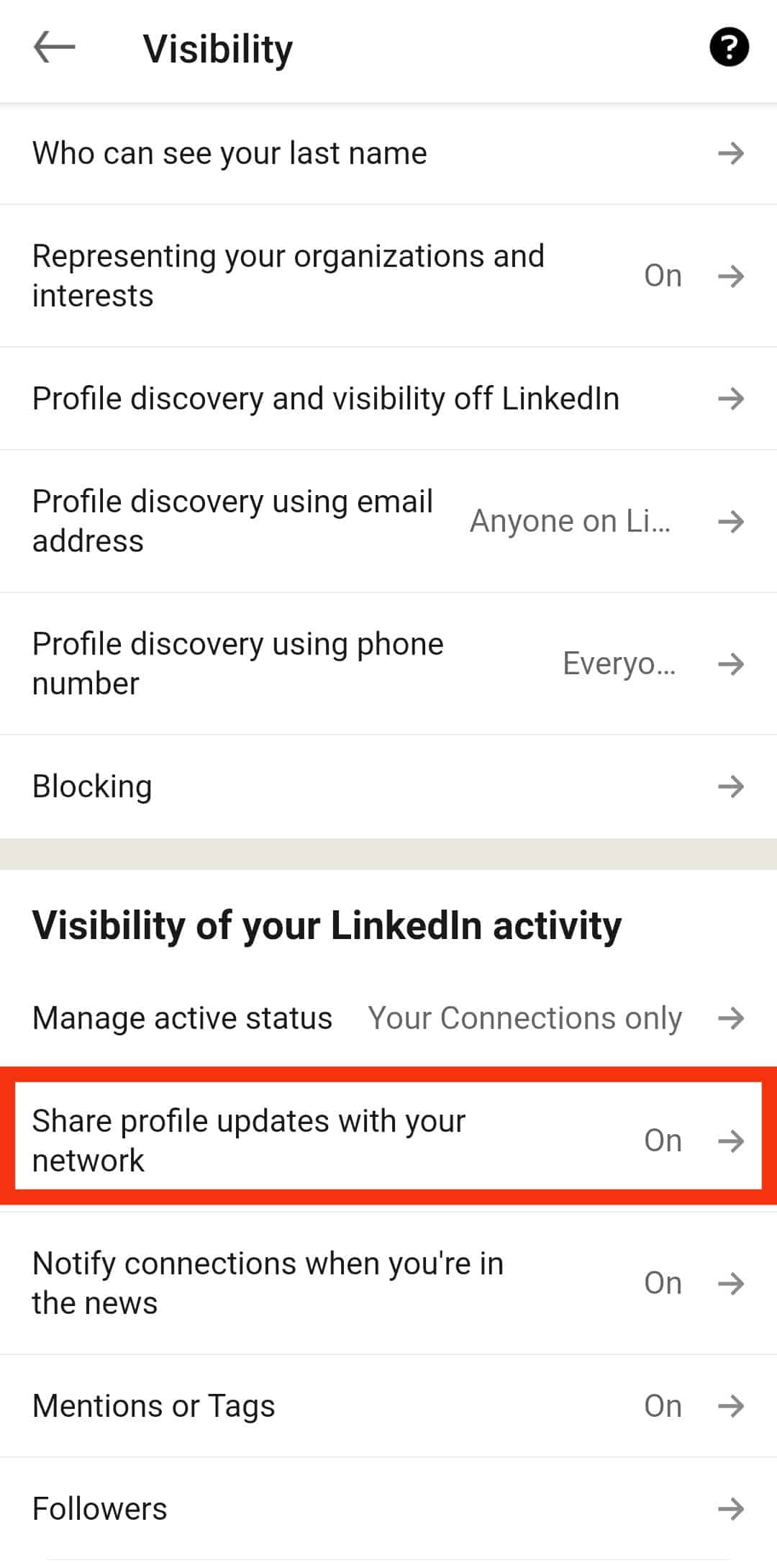 Click Share Profile Updates With Your Network