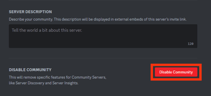 Click On 'Disable Community' At The Bottom