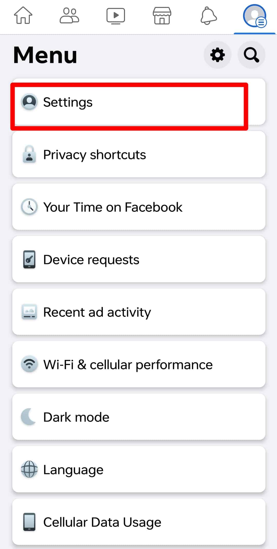 Click On Settings Facebook 2