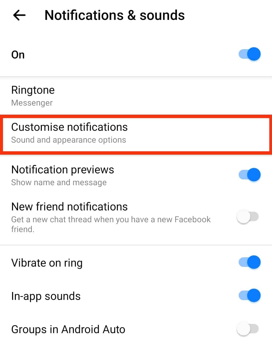 Click On The Customise Notifications