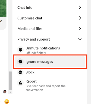 Click On The Ignore Messages&Nbsp;Option