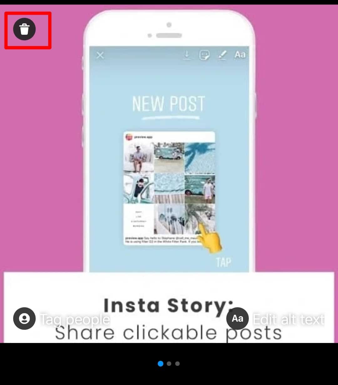 Haga clic en el ícono Eliminar en la parte superior izquierda de la imagen de Instagram.
