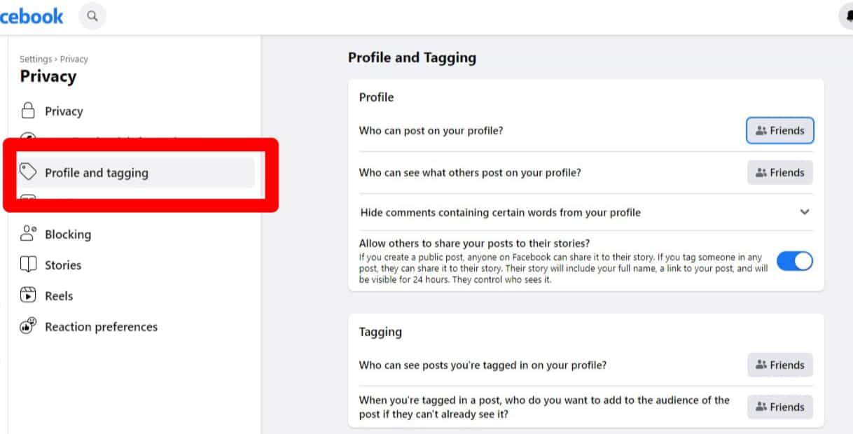 Click On The Profile Tagging Option Facebook Web