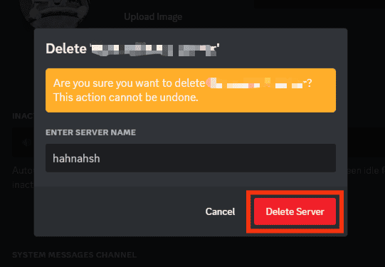 Click The Delete Server Button