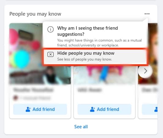 Click The Hide People You May Know Option