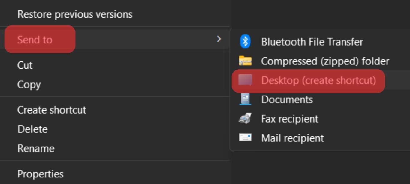 Click The Send To Option, And Select Desktop