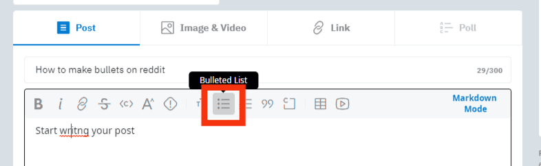 Click The Bulleted List Icon