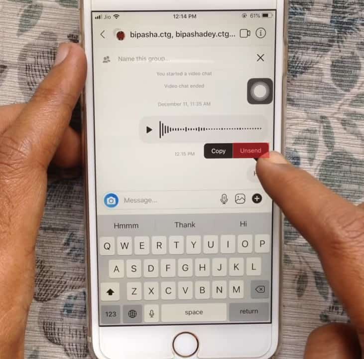 Tap Unsend To Unsend Instagram Message