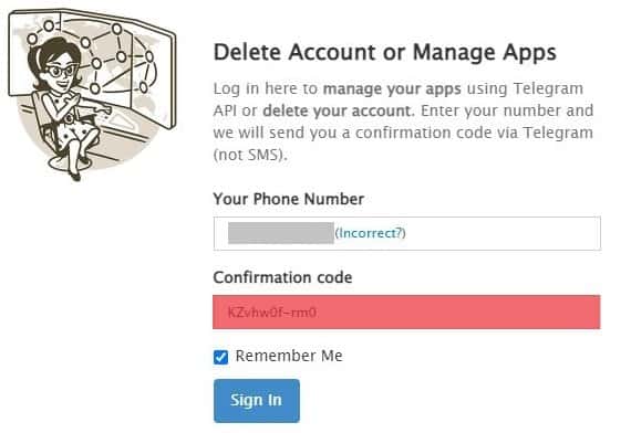 Confirmation Code Input On Telegram Web