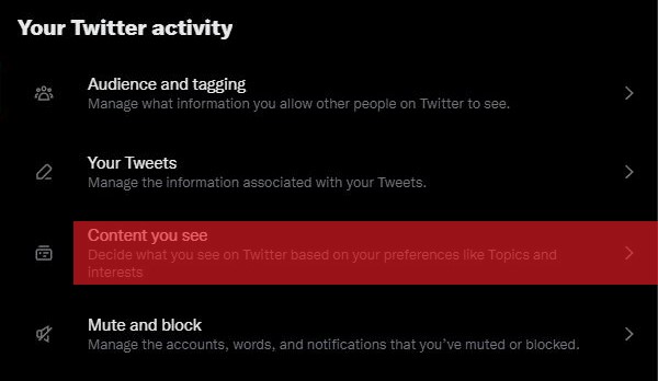 Content You See Option On Twitter Web