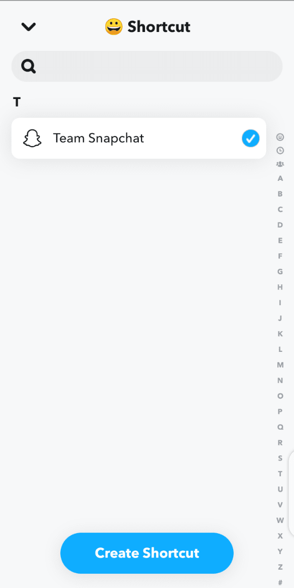 Snapchat Shortcuts Screen