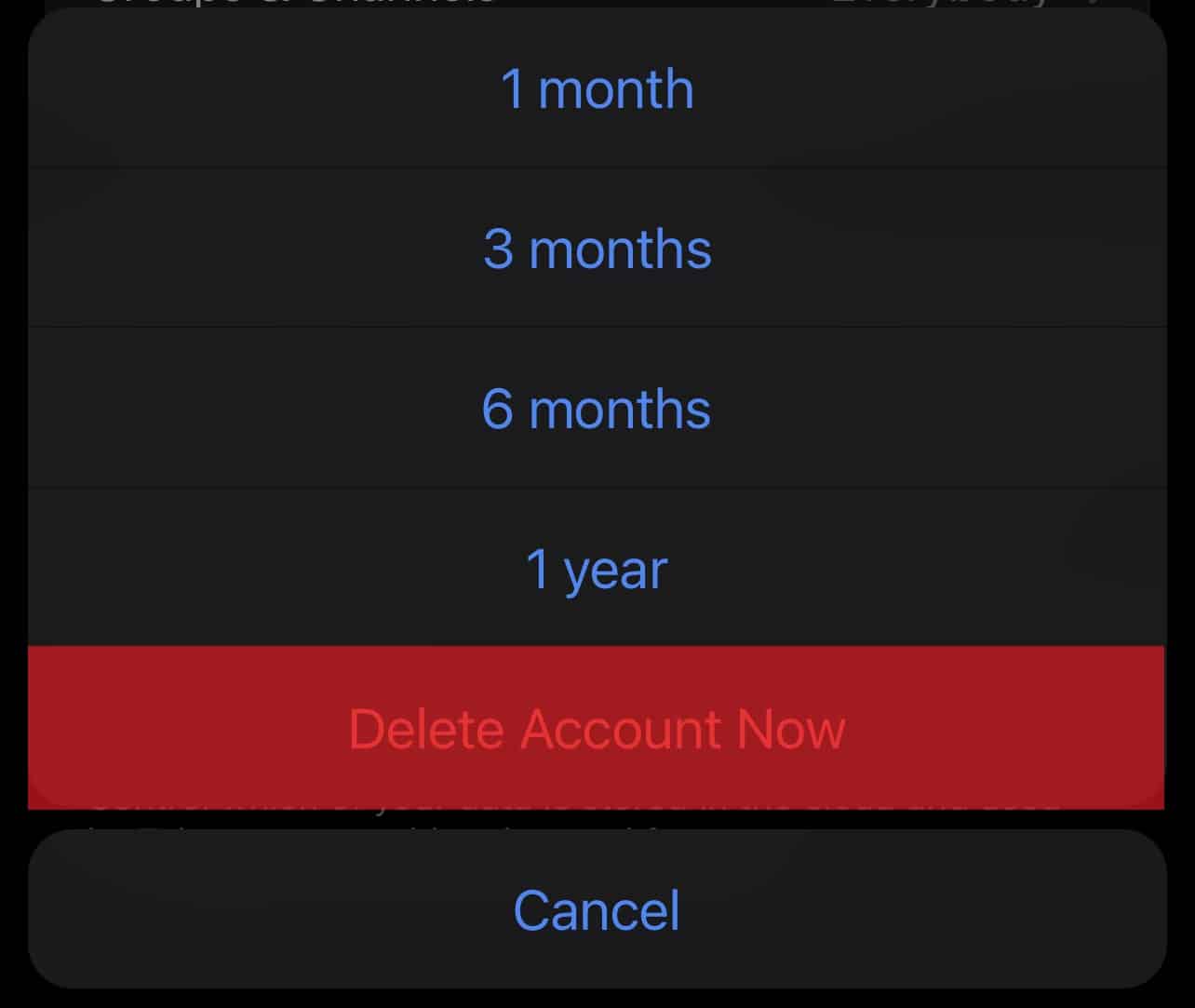 Delete Account Now Option  On Telegram On Iphone