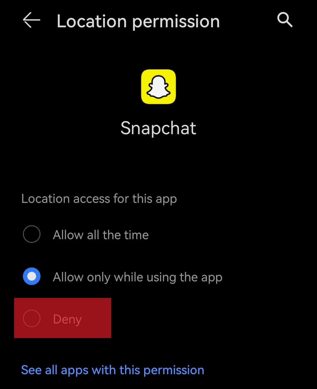 Deny In Android Location Settings
