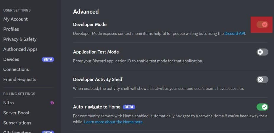 Developer Mode Toggle On Discord Web