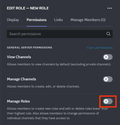 Disable The Manage Roles Option