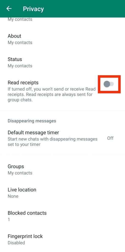 Disable The Option For Read Receipts