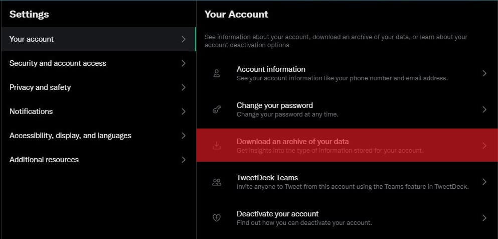Download An Archive Of Your Data On Twitter Browser Version