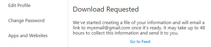 Instagram Data Download Requested