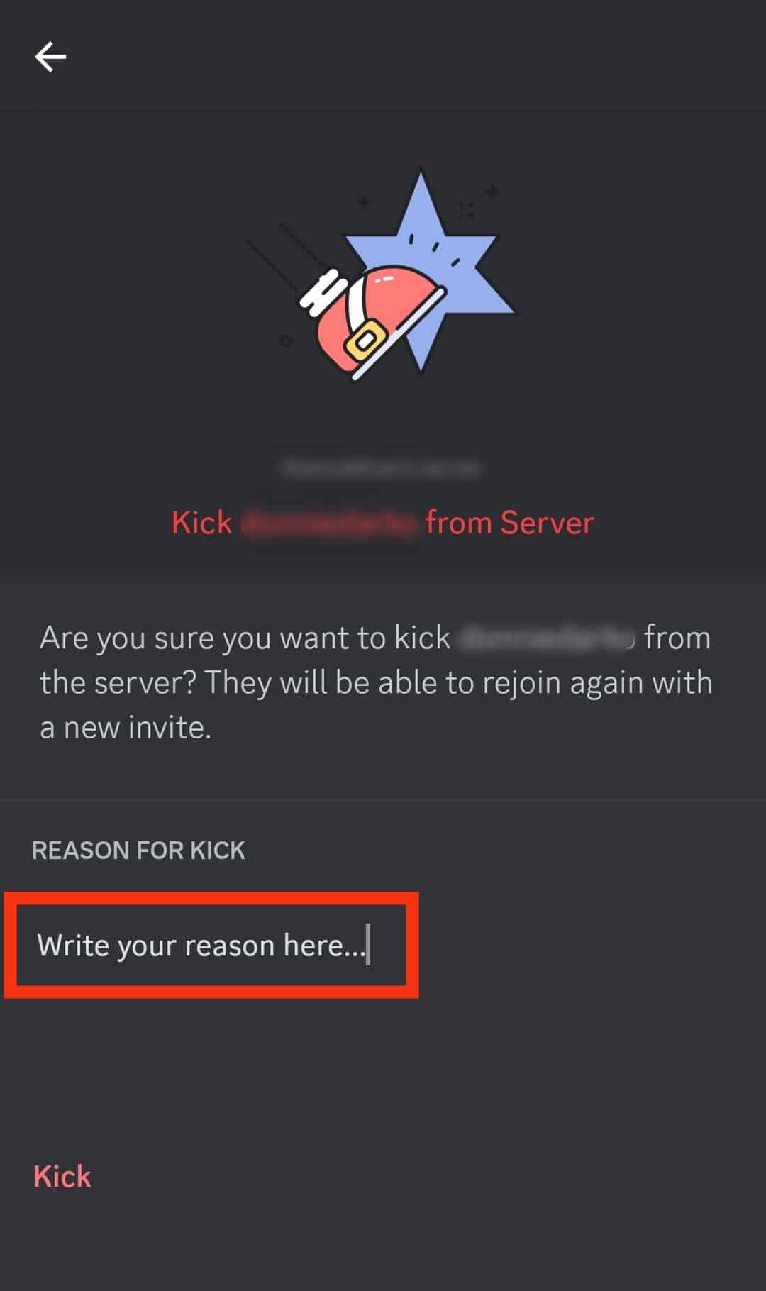Either Type A Reason For Kicking The Person Or Leave It Blank