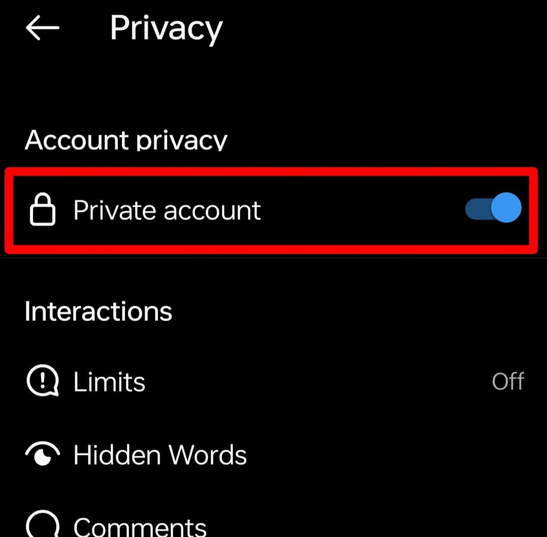 Enable The Private Account Option At Top Instagram