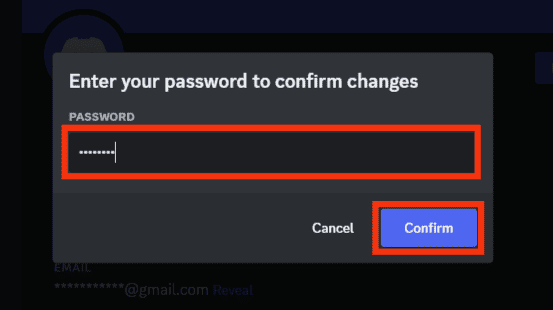 Enter Your Discord Password And Click The Confirm Button
